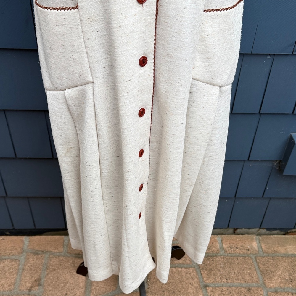 Vintage Cream Midi house Dress with brown accents speckled large 50’s - Picture 3 of 14
